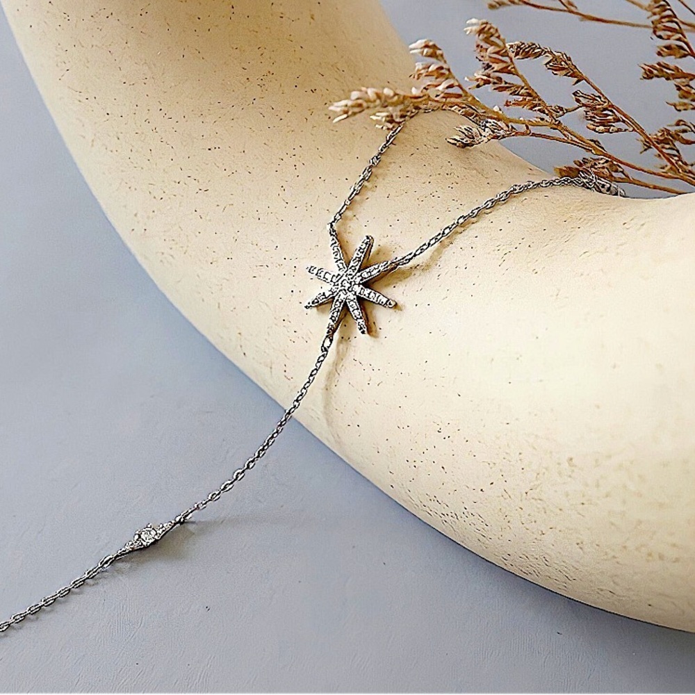 Sterling Silver Dainty Star Necklace, CZ Necklace,  North Star Crystal